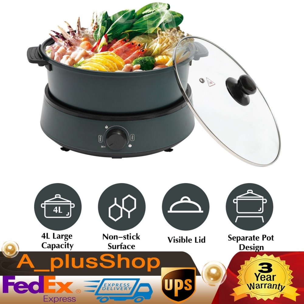 Large Capacity 4.2QT Multi-Cooke Split Electric Hot Pot Non Stick Fry Soup Stew