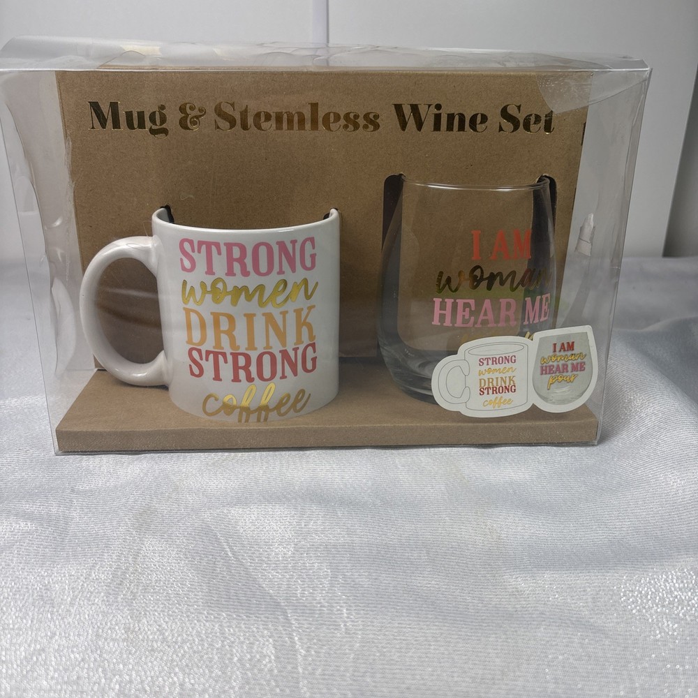 Strong Women Hear Me Pour Mug & Stemless Wine Glass Set by TMD Holdings