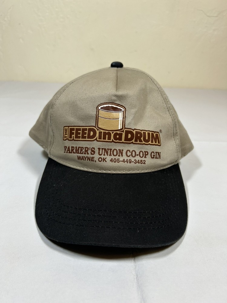 The Feed in a Drum Farmers Union Co-Op Gin Snapback Hat Cap Wayne OK