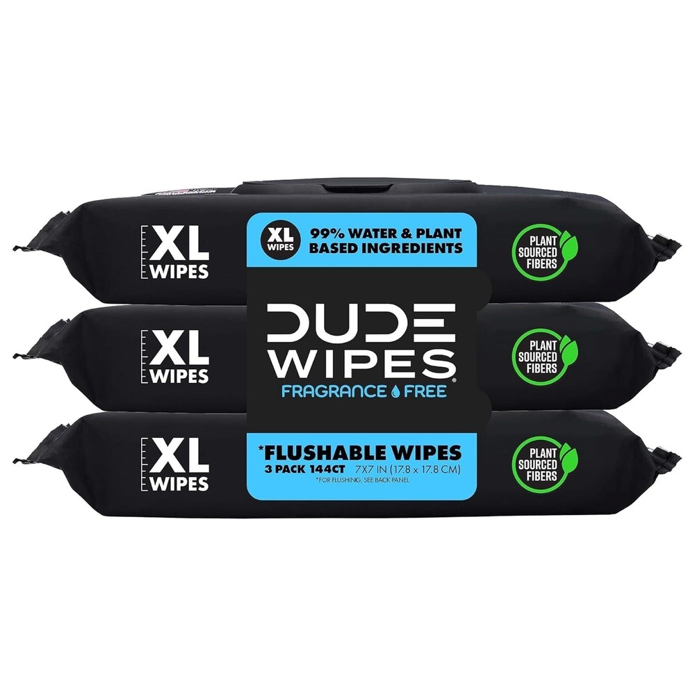 DUDE Wipes Unscented XL Flushable Wipes 3 Pack 144 Count