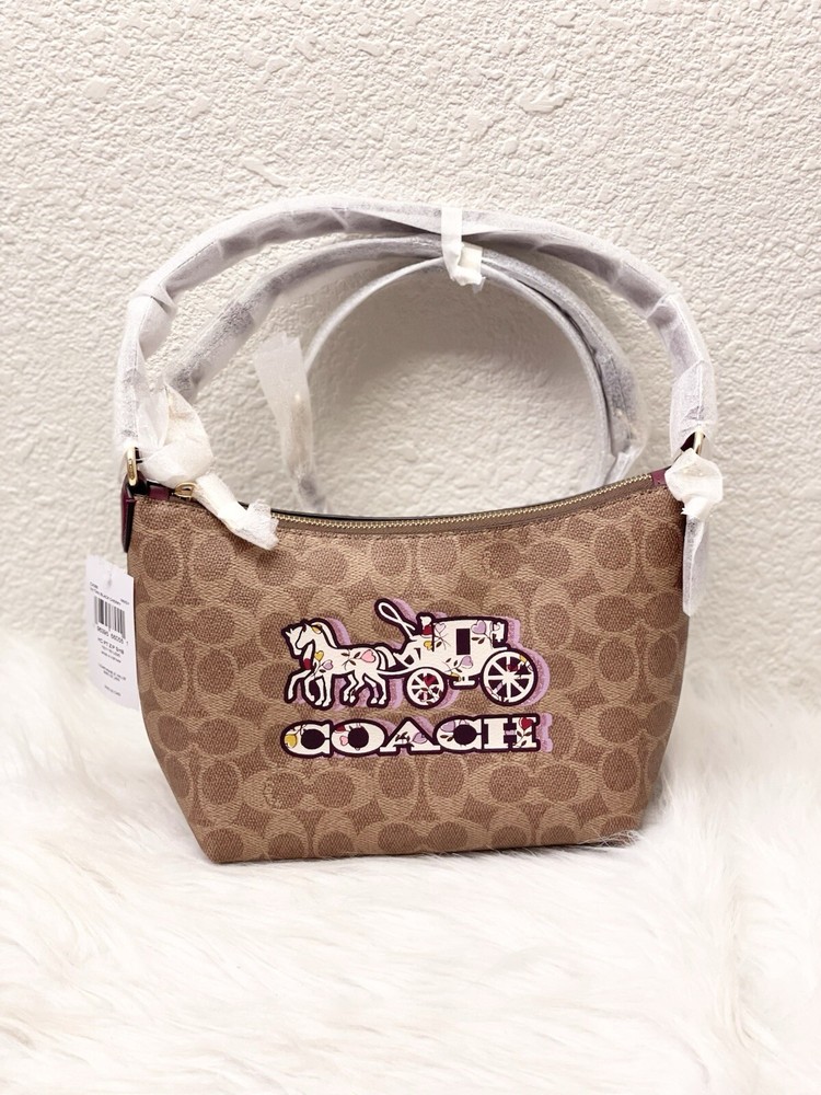 COACH CX588 Zip Top Shoulder Bag Signature Canvas & Leather Horse Carriage Print