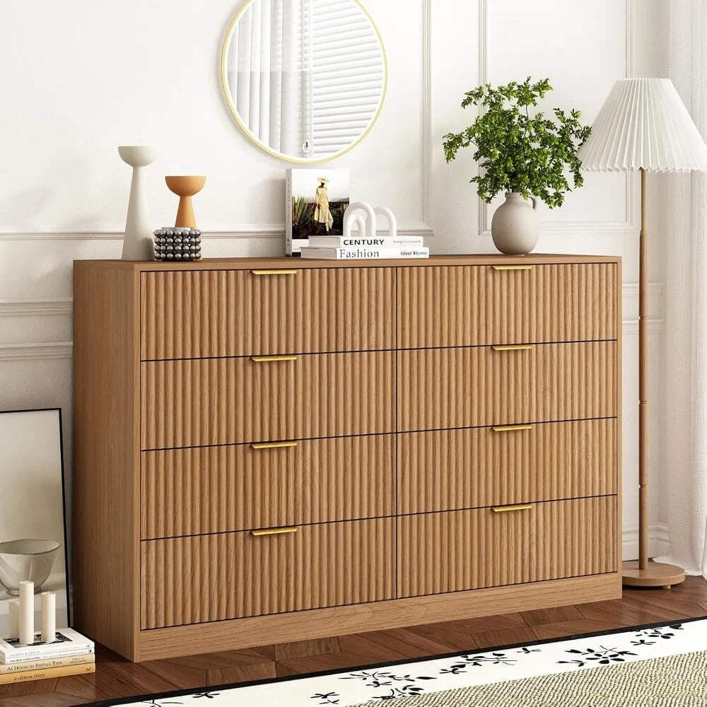 Modern Fluted 8-Drawer Dresser for Bedroom Storage & Organization