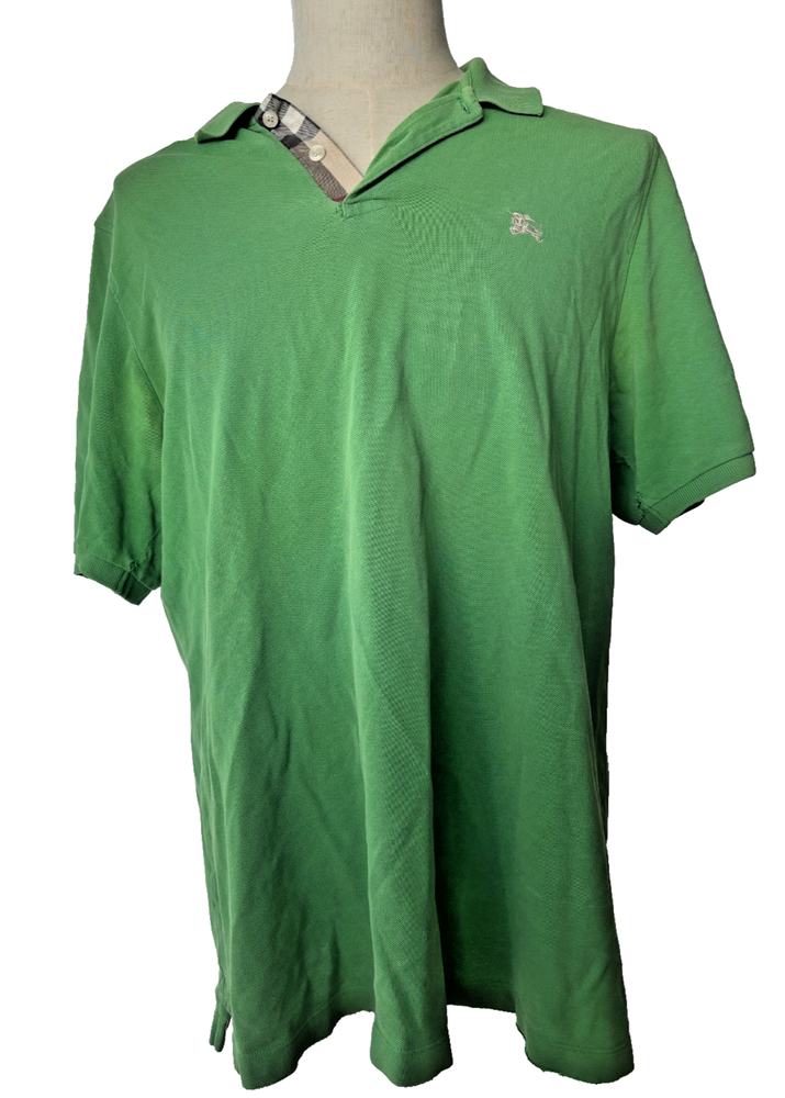 Burberry London Green Short Sleeve Polo Shirt XL Nova Check Plaid Design