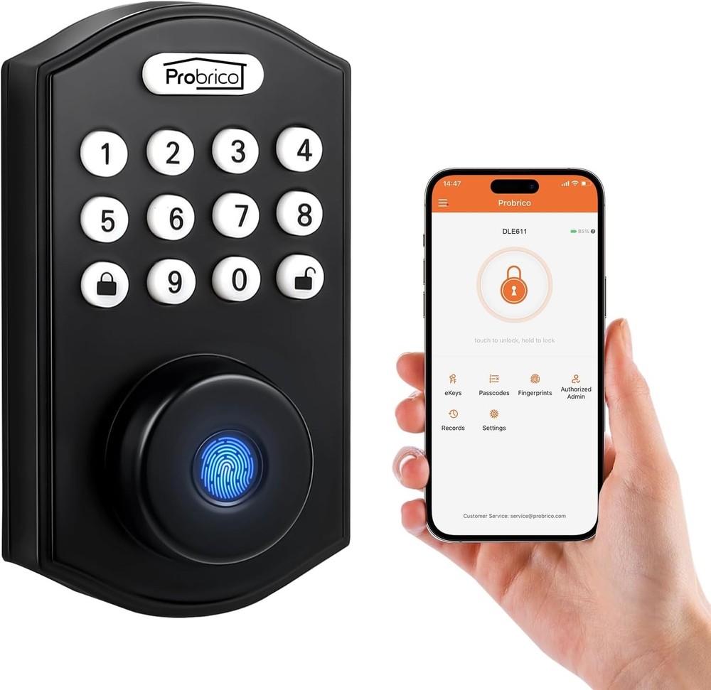 Probrico Smart Keypad Deadbolt with Fingerprint Lock in Black