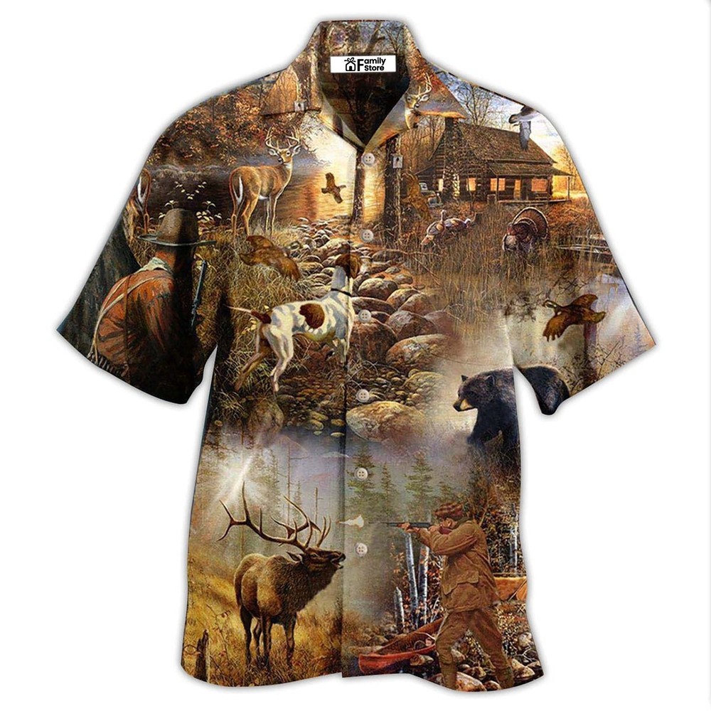 Hunting Rise Shine Its Hunting Time Cool   Hawaiian Shirt For Men US Size NEW