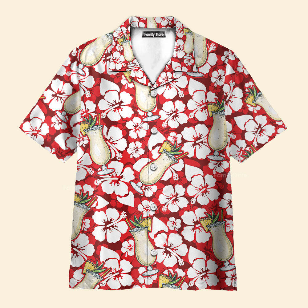 Pina Colada Cocktail Pattern Hawaiian Shirt For Men US Size Summer Style NEW