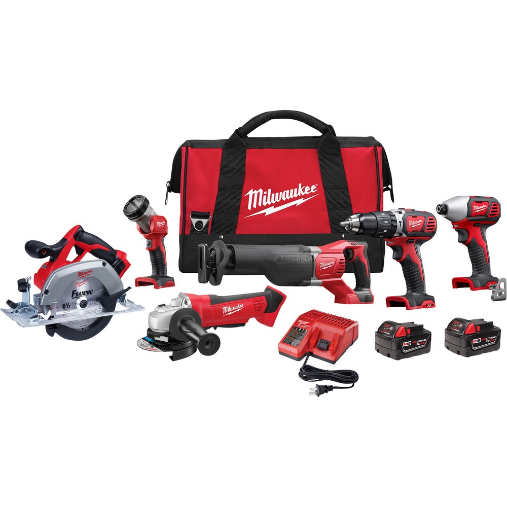 Milwaukee M18 Li-Ion Cordless Power Tool Set, 6-Tool Set, 2 Batteries, Model#
