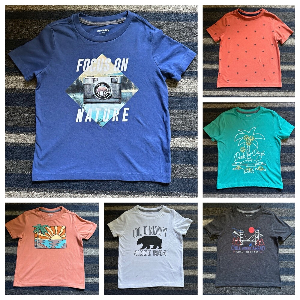 Old Navy Boys 6 Piece Short Sleeve Graphic Tees Size XS 5