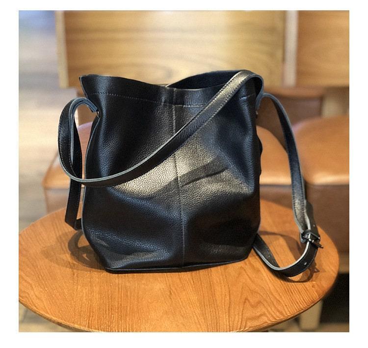 Large Leather Bucket bag,  Lady Fashion Tote Bag, Leather Shoulder Bag, Leather