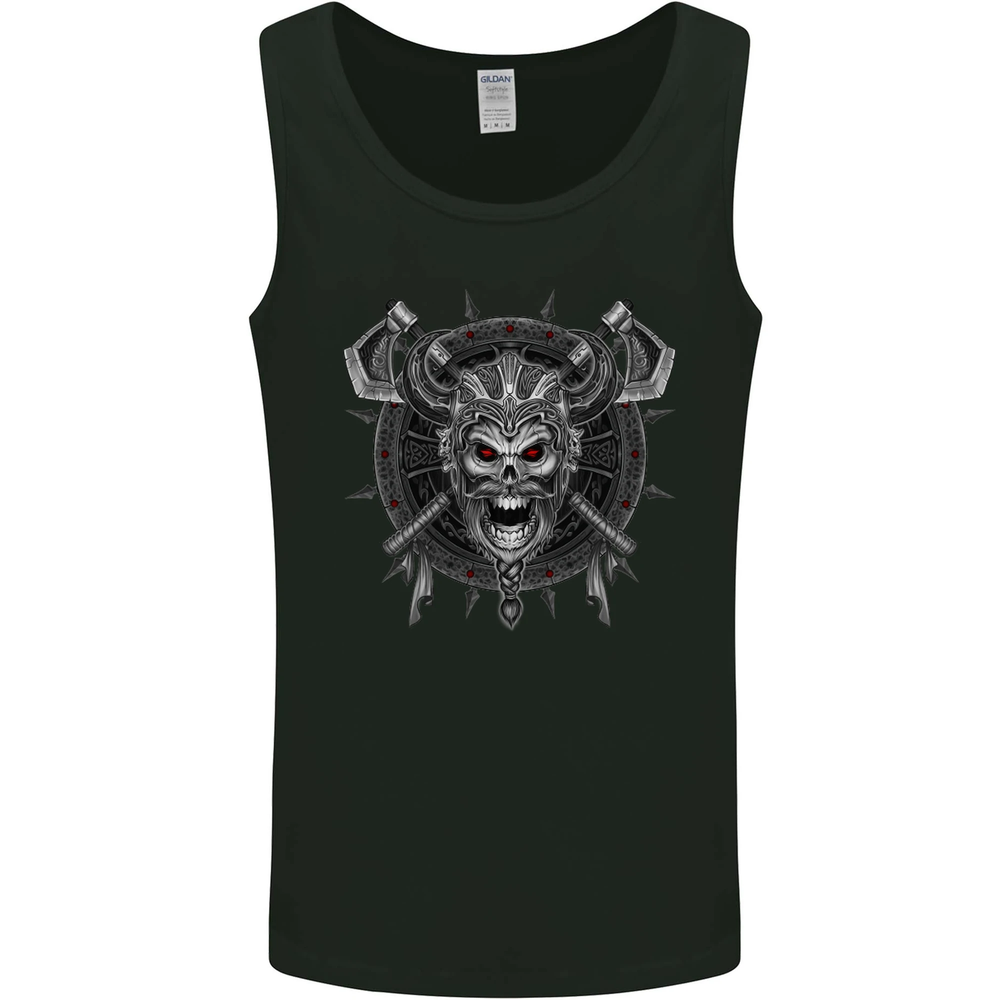 Viking Skull with Swords & Shield Valhalla Mens Vest Tank Top