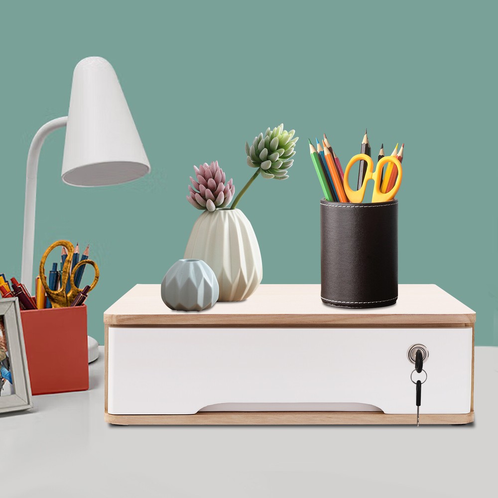 Lockable Wooden Desktop Storage Box Drawer Organizer for Office Supplies and Clutter-Free Workspace