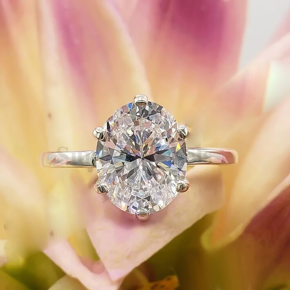 4.85 Ct Oval Cut Off White Diamond Ring in 925 Silver Certified Sparkler