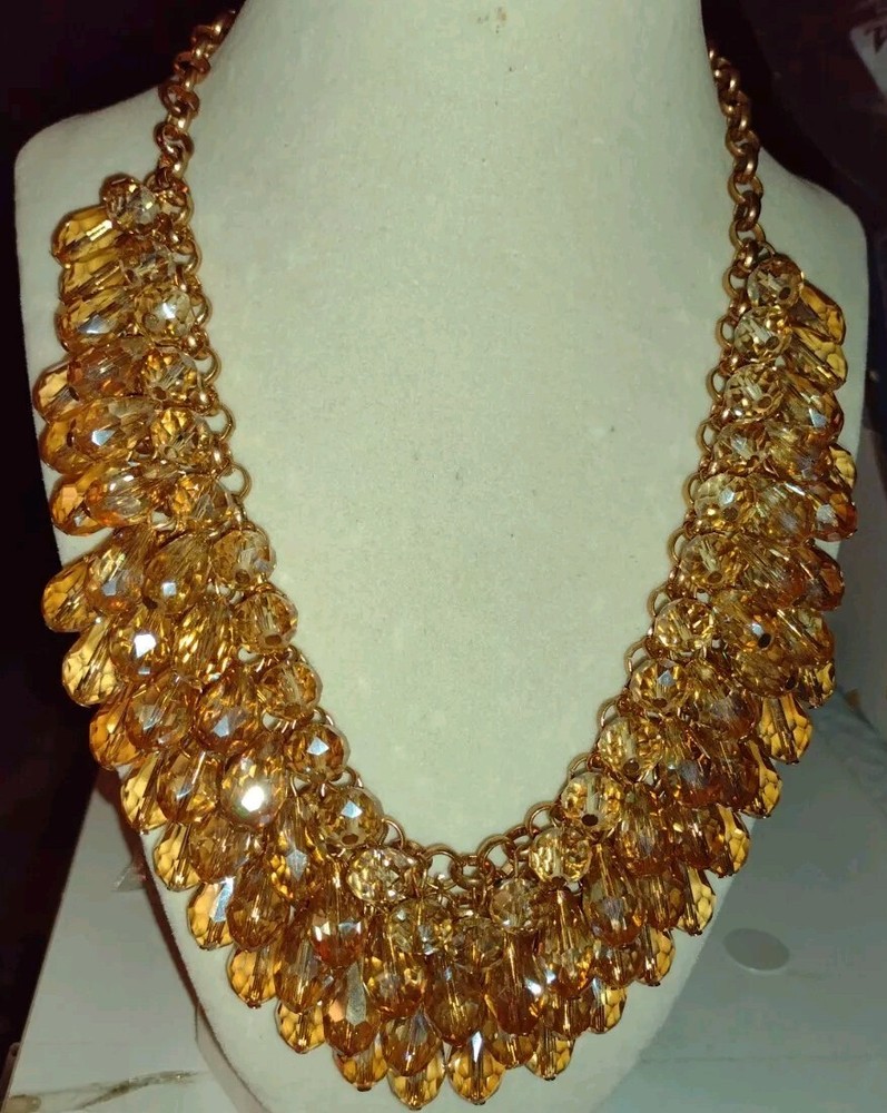 Faceted Mesh Crystal Beaded Stmt Necklace 18