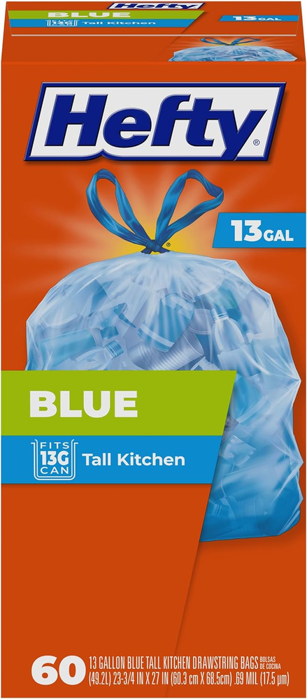 Blue Trash Bags, Blue, 13 Gallon, 60 Count