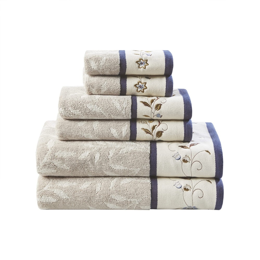 Madison Park 6-Piece 600 GSM Navy Floral Cotton Bath Towel Set