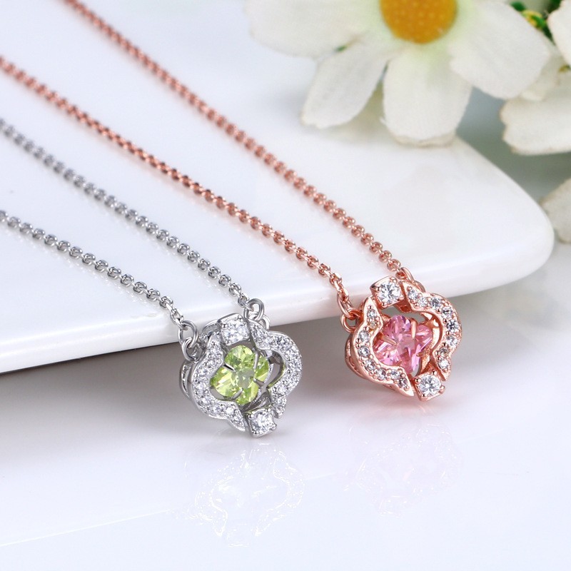 Swarovski crystal four-leaf clover heart necklace for women