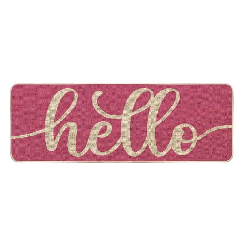 Felpudo Rosa Hola San Valentín, Primavera Verano Decoración Hogar Bajo Perfil