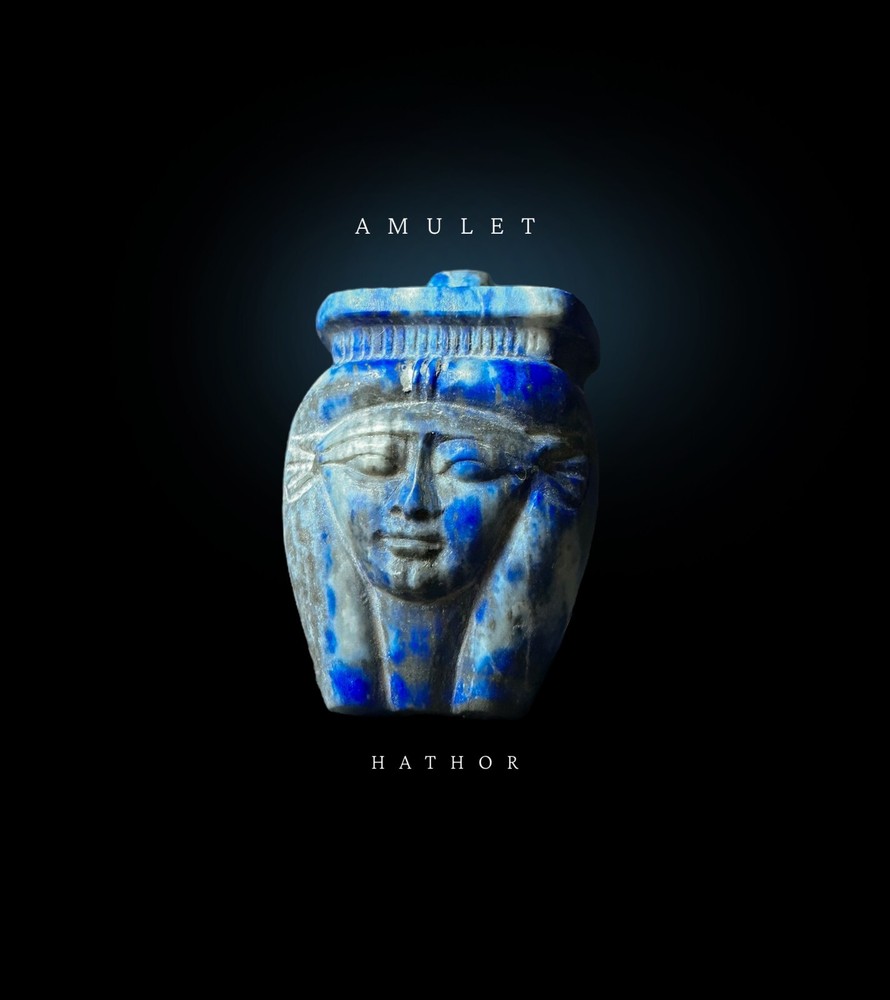 Goddess Hathor Pendant from Pure Lapis Lazuli Stone , Rare Antique Jewlery