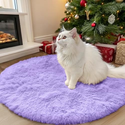 Soft Light Purple 3x3ft Washable Round Bedroom Rug