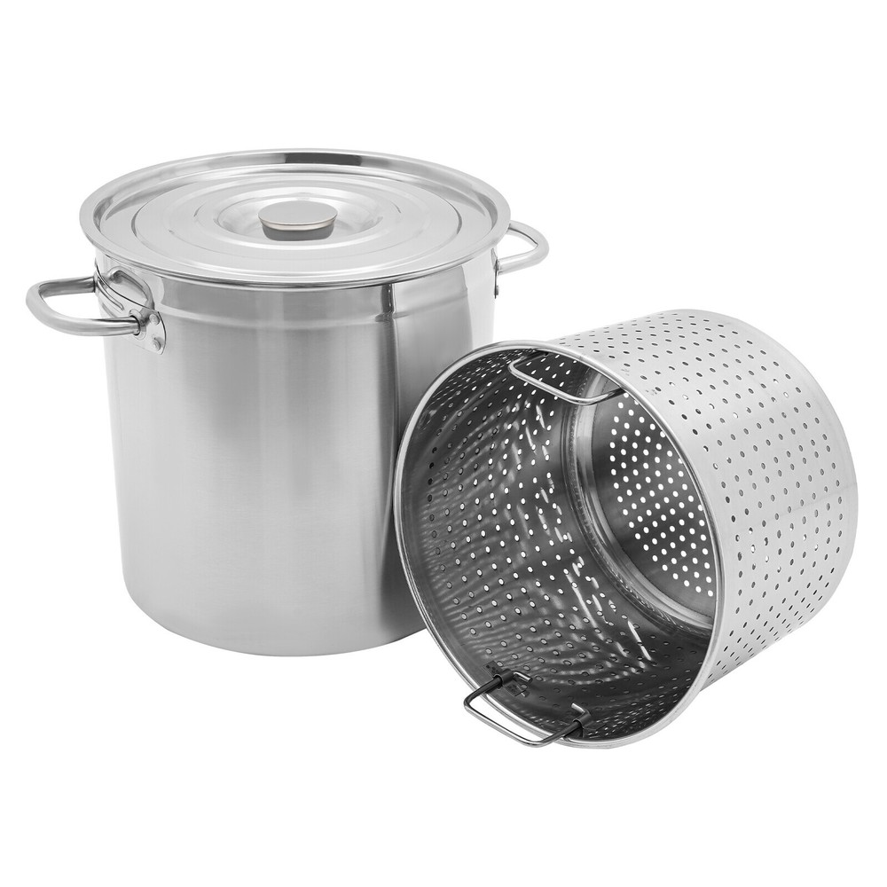 78QT Heavy Duty Stainless Steel Seafood Boil Pot with Basket & Lid