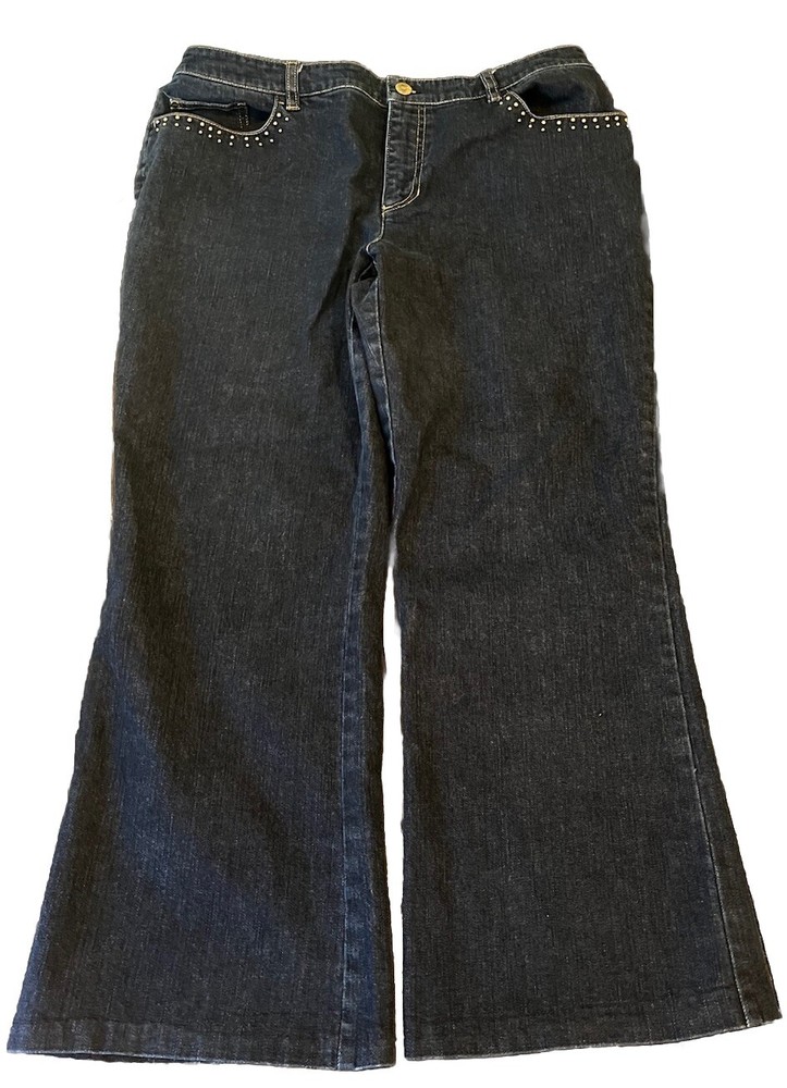 Jones New York Size 14P 14 Bootcut Jeans Signature Petite Gold Beads Boho Denim