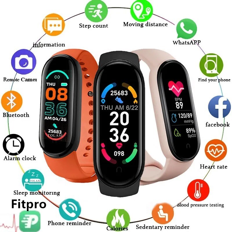 M6 Smart Watch for Men and Women - Fitness Tracker with Heart Rate Monitor, Sports Band, Waterproof Design  