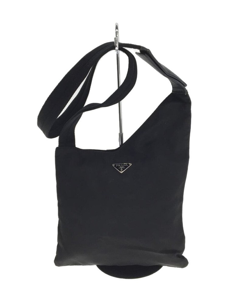 RARE PRADA Nylon Shoulder Bag Black Plain with Inner Stains