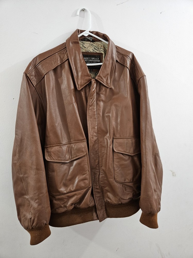 Vtg Type A-2 Leather Jacket Men's 3XL Brown US Army Air Force Military Bomber