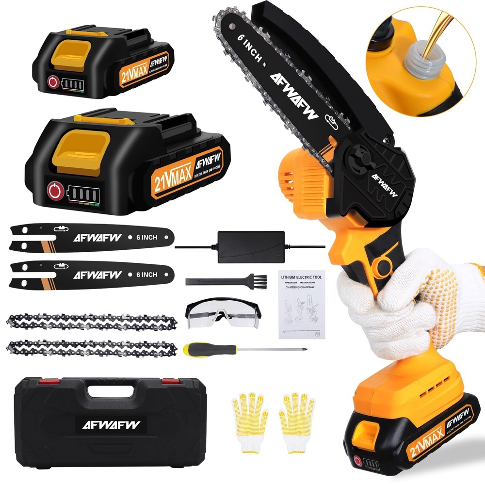 6-Inch Brushless Cordless Mini Chainsaw with 2 Batteries