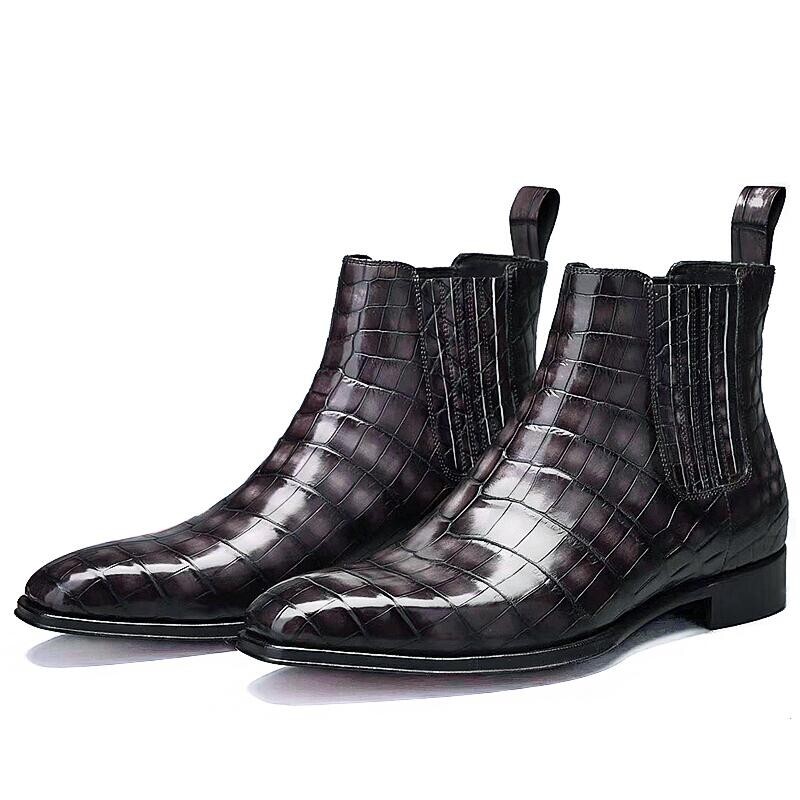 Men's Casual Alligator Print Leather Chelsea Boots