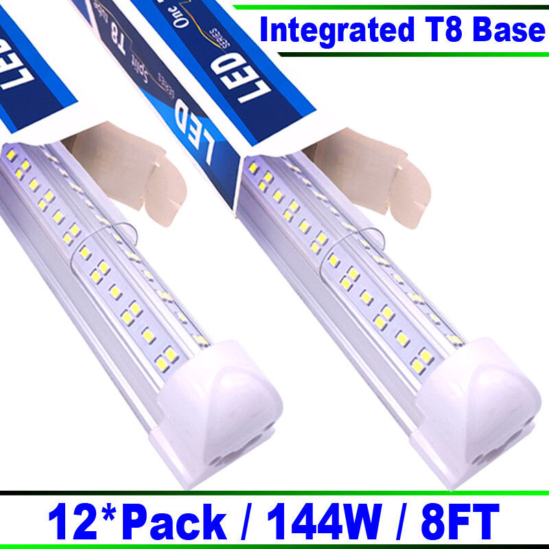 8Ft LED Shop Light,144w 18000LM 6500K,Clear Cover Linkable LED Tube Lights 12P