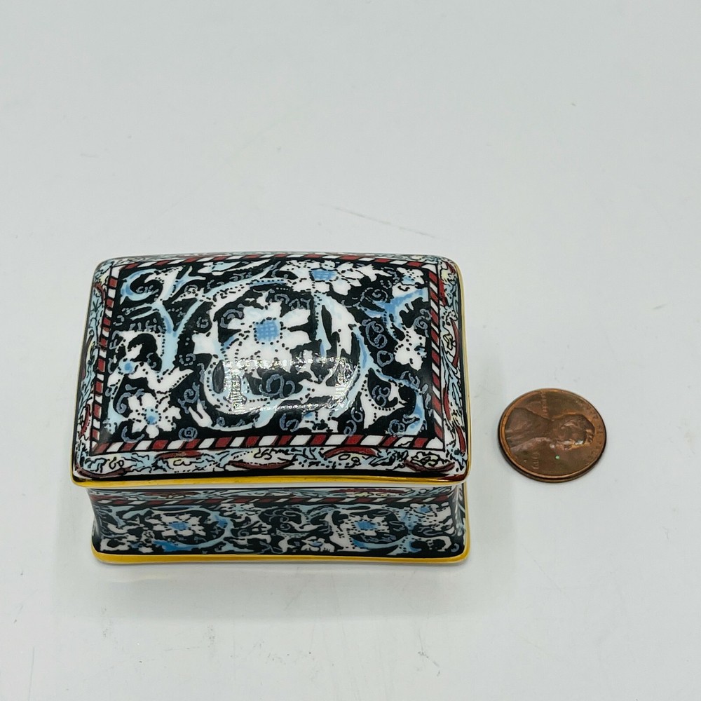 William Morris Black Floral Art Nouveau Fine Bone China Trinket Box