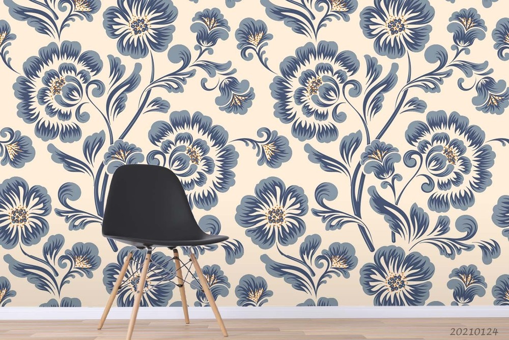 3D Blue Flower Plant Pattern Wall Murals Wallpaper Murals Wall Sticker