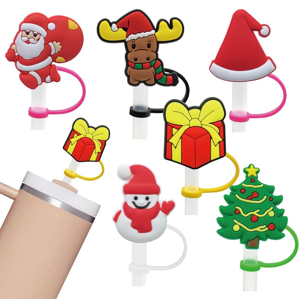 6 Pcs Christmas Straw Cover Cap for Stanley Cup, 10mm Reusable Straw Topper