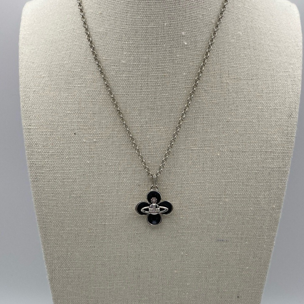 Vivienne Westwood black enamel with Saturn orb pendant on a 15” chain choker