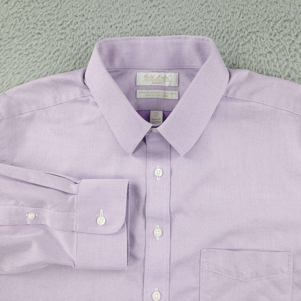 Roundtree & Yorke Gold Label Dress Shirt Mens 17.5 Purple Slim Fit