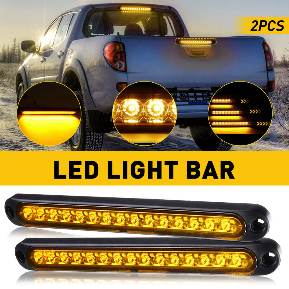 Flowing Amber 15LED Truck DRL Light Bar Brake Rear Turn Signal Tail Strip Yellow