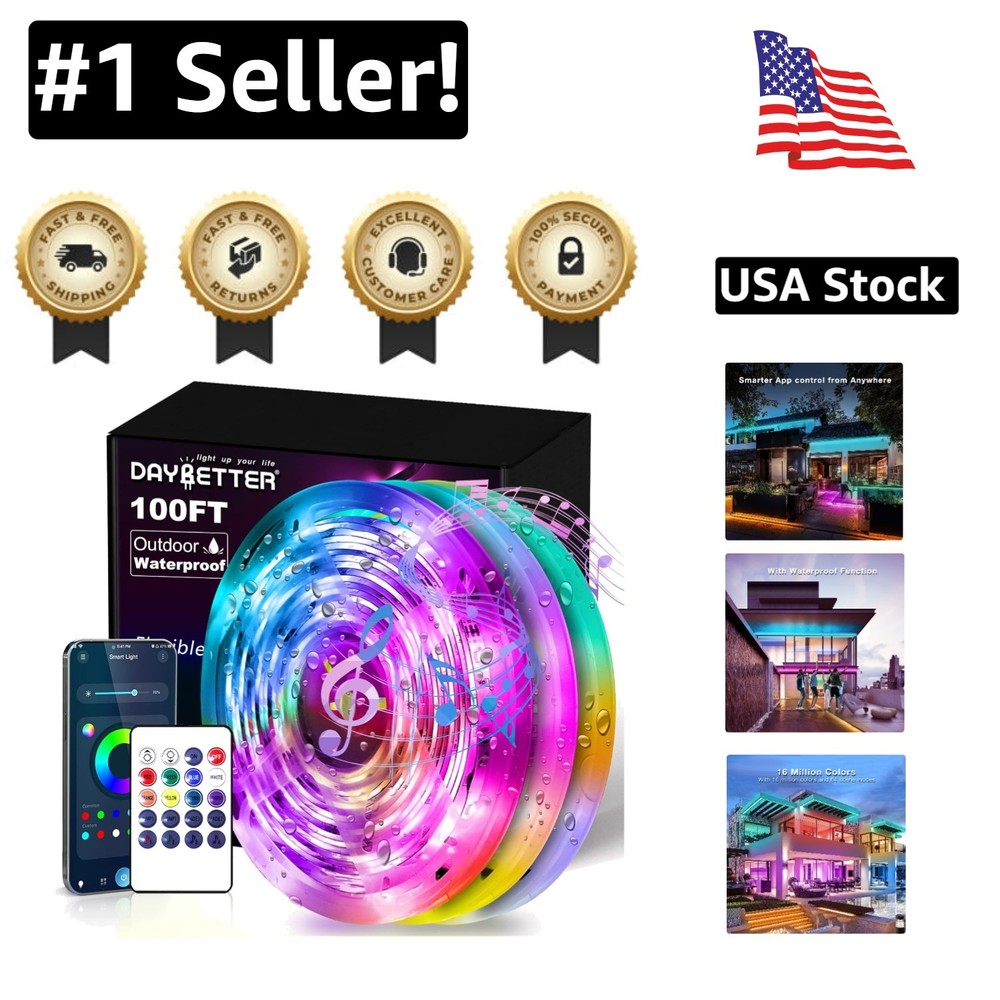 100ft Color-Changing LED Strip Lights with App Control & Music Sync