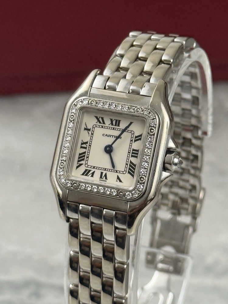 Cartier Panther 1660 18K White Gold Diamond Bezel Ladies Quartz Watch