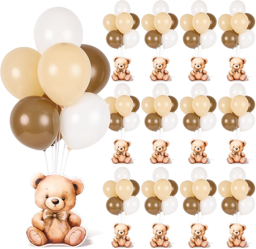 12 Sets Brown Bear Baby Shower Balloon Stand Kit for Table Teddy Bear Table Cent