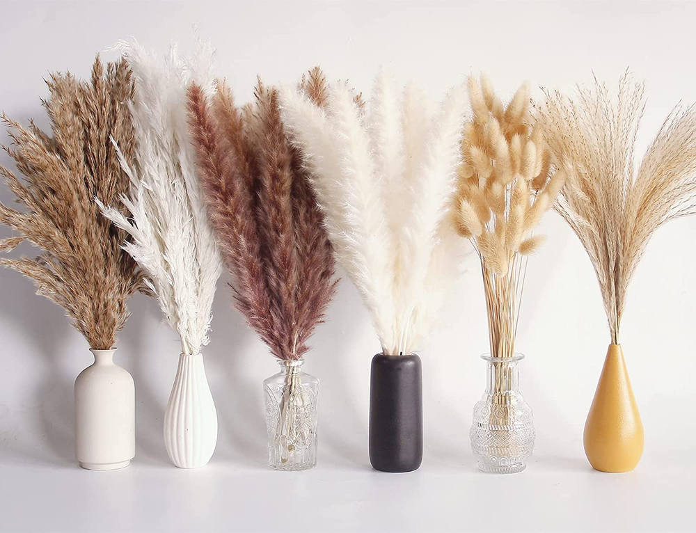 110 PCS Dried Pampas Grass Bouquet, Boho Table Decor, Bunny Tails Dried Flowers,