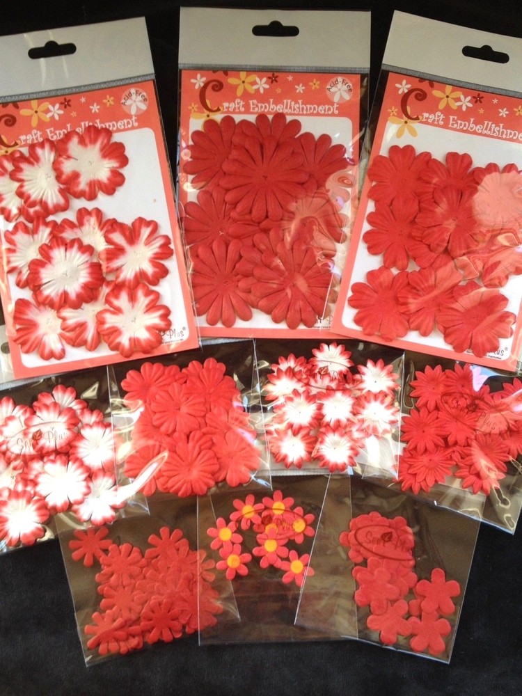 168 Flowers flower Lot assortment Red petals Handmade Mulberry Paper cards 17