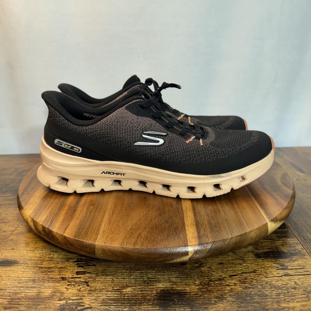 Skechers Arch Fit Slip-Ins Shoes Womens Size 8.5 Black Peach Comfort Sneakers