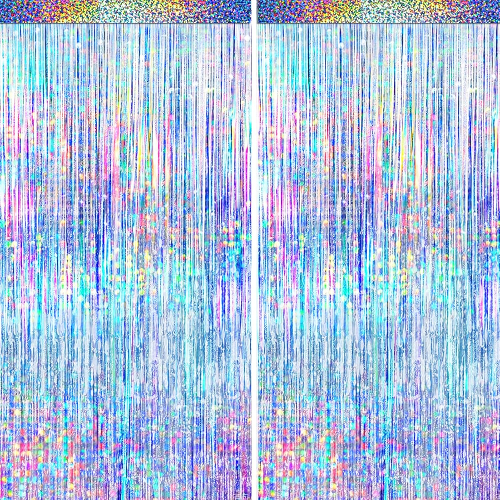 4 Packs Silver Foil Fringe Curtain, Silver Glitter Metallic Tinsel Backdrop for