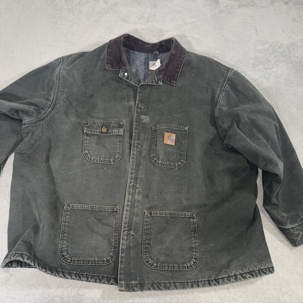 Vtg Carhartt Green Blanket Lined Chore Coat Jacket CO2 MOS USA Made 4XL Regular