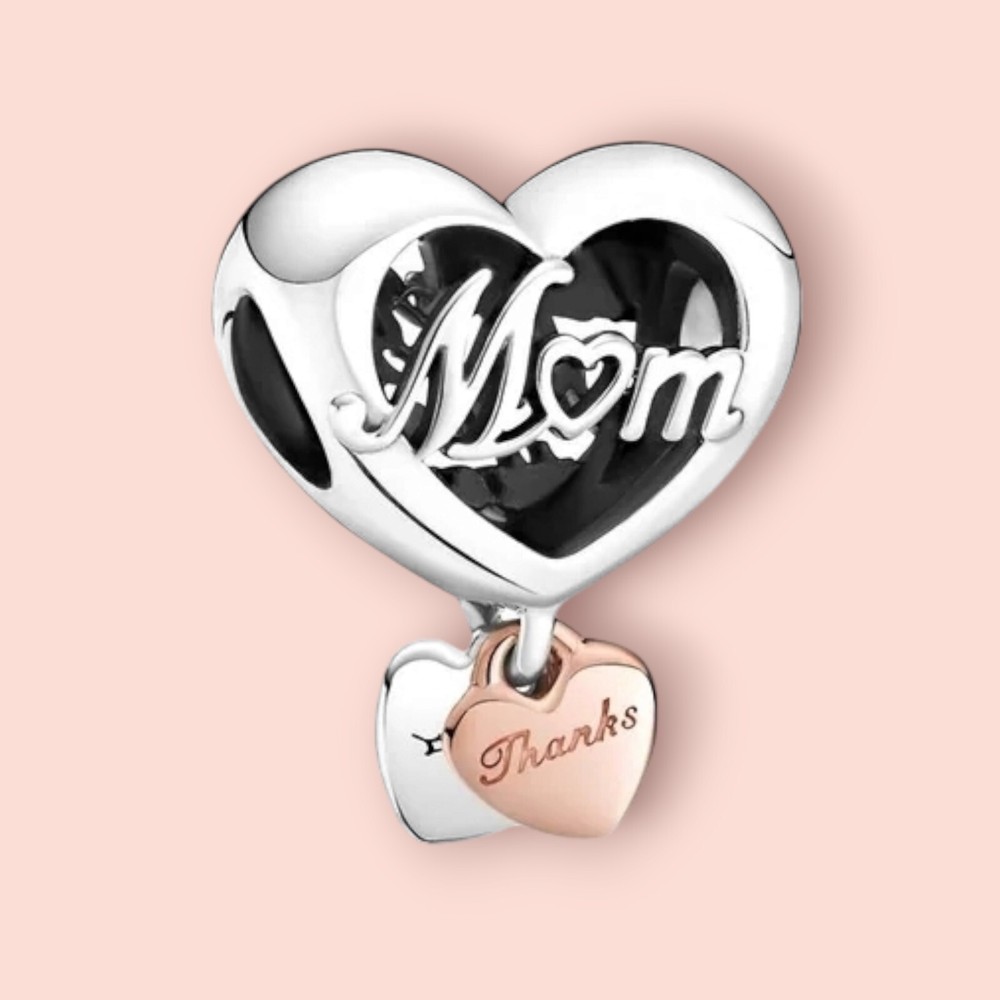 Sterling Silver 925 Love Mum Heart European Charm Pendant Gift