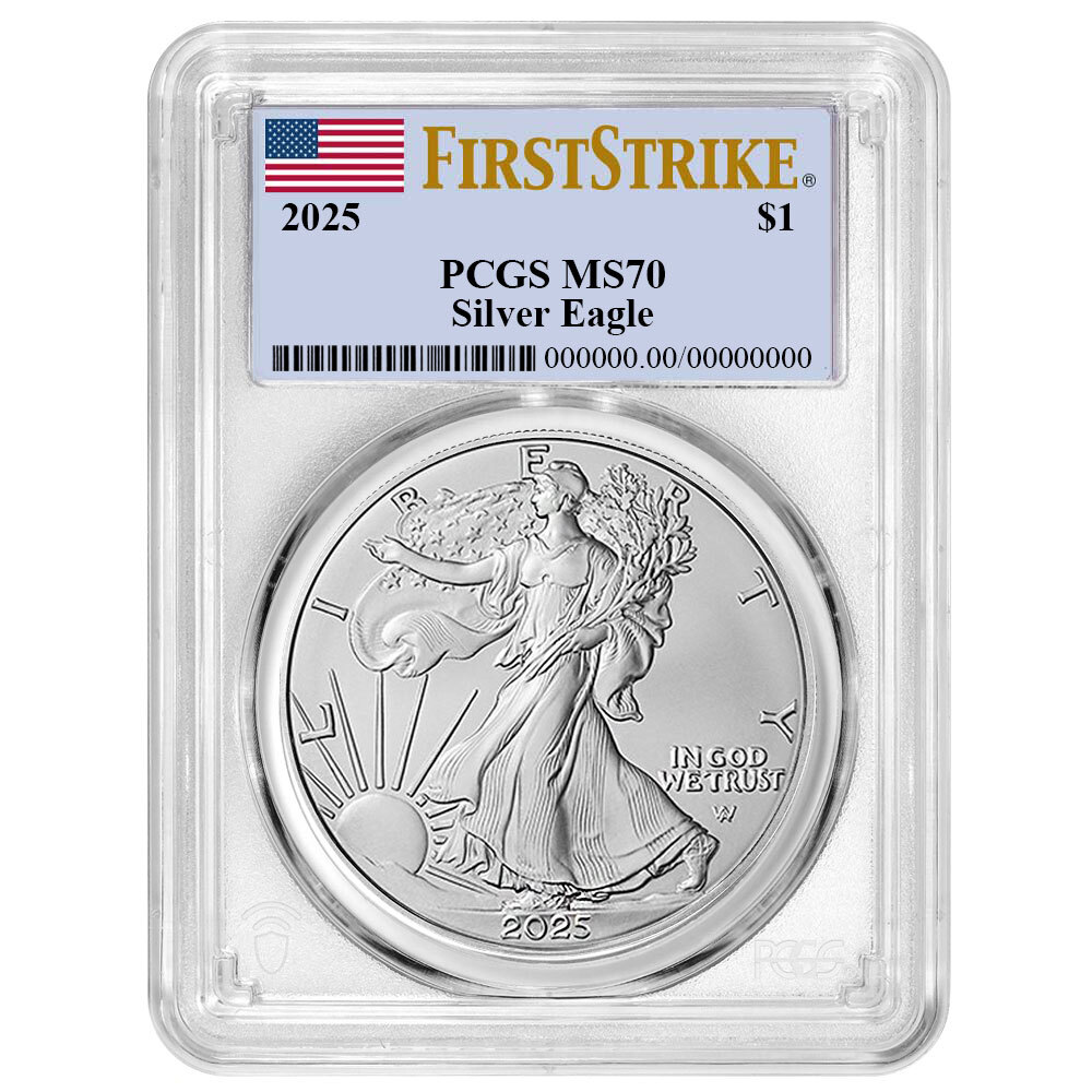 2025 $1 1-oz American Silver Eagle PCGS MS70 FS Flag Label