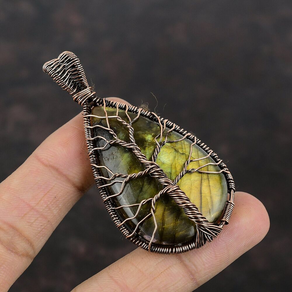 Christmas Sale Labradorite Gemstone Copper New Wire Wrapped Tree Of Life Pendant-image