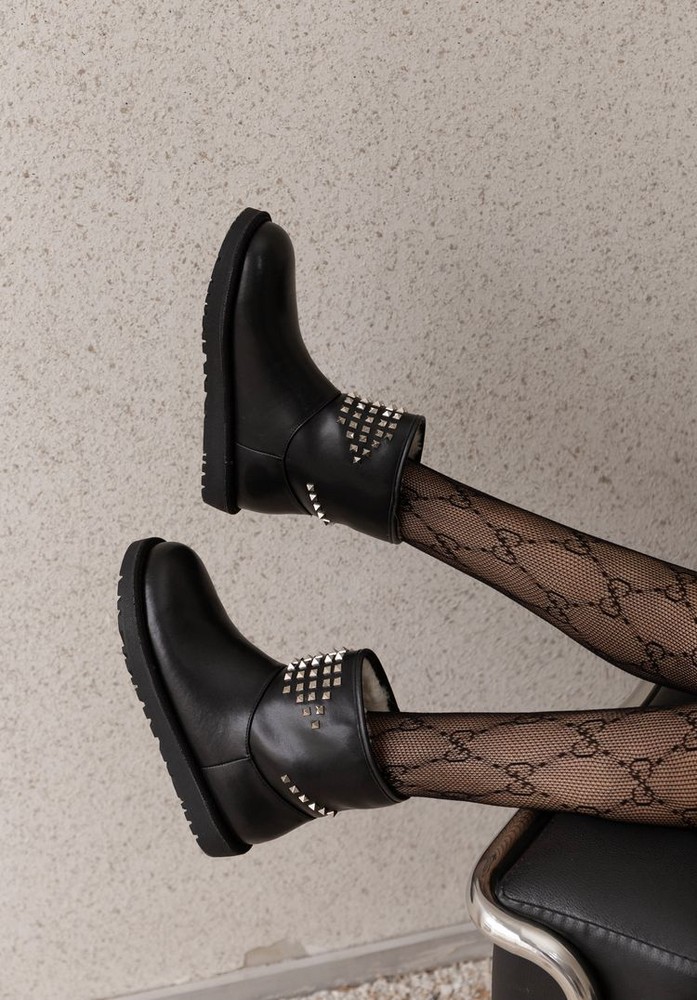 2024 Women's Fashion Leather Studded Fur-Lined Pull-On Snow Boots