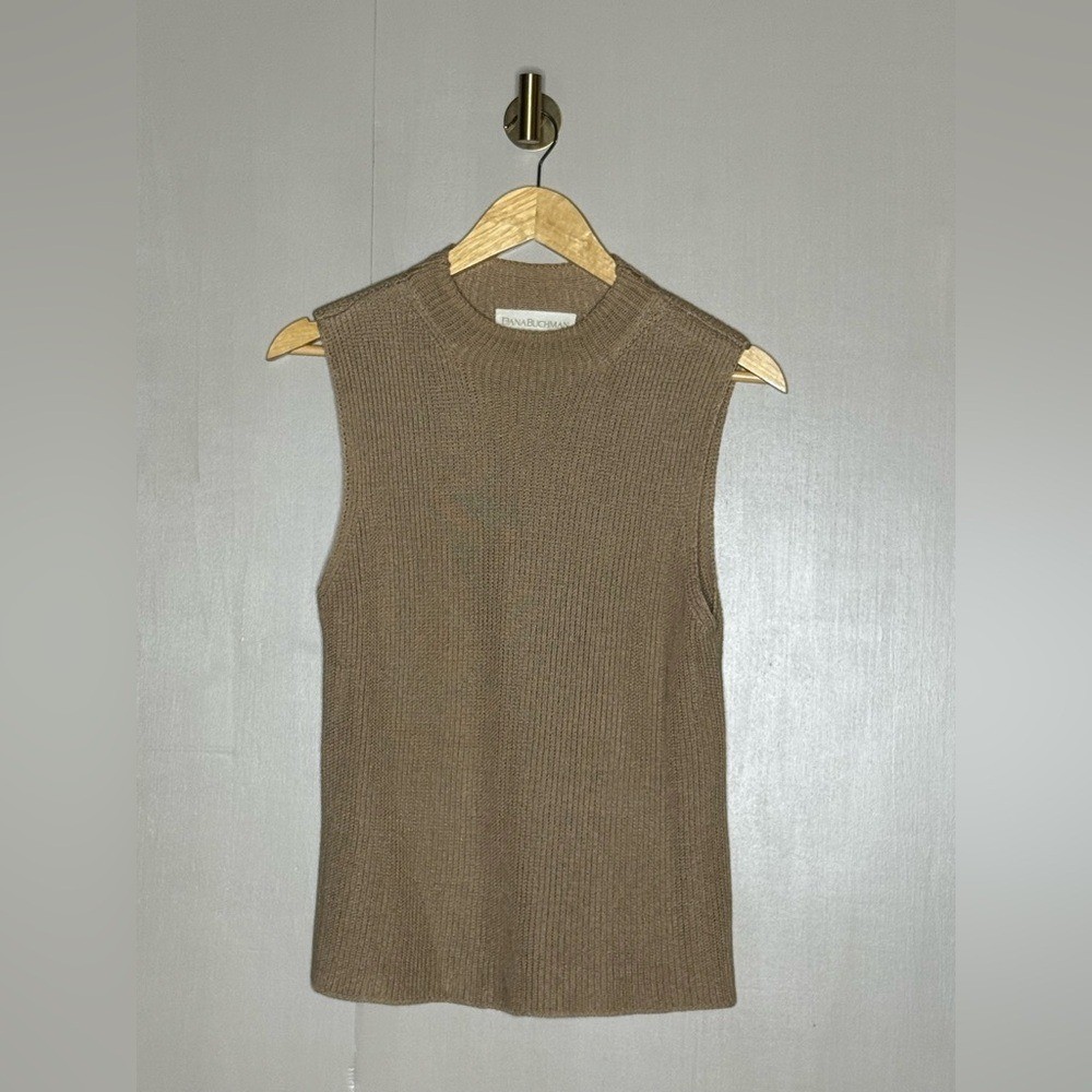 Dana Buchman Linen Silk Sleeveless Knit Top Beige Minimalist Tank Womens M